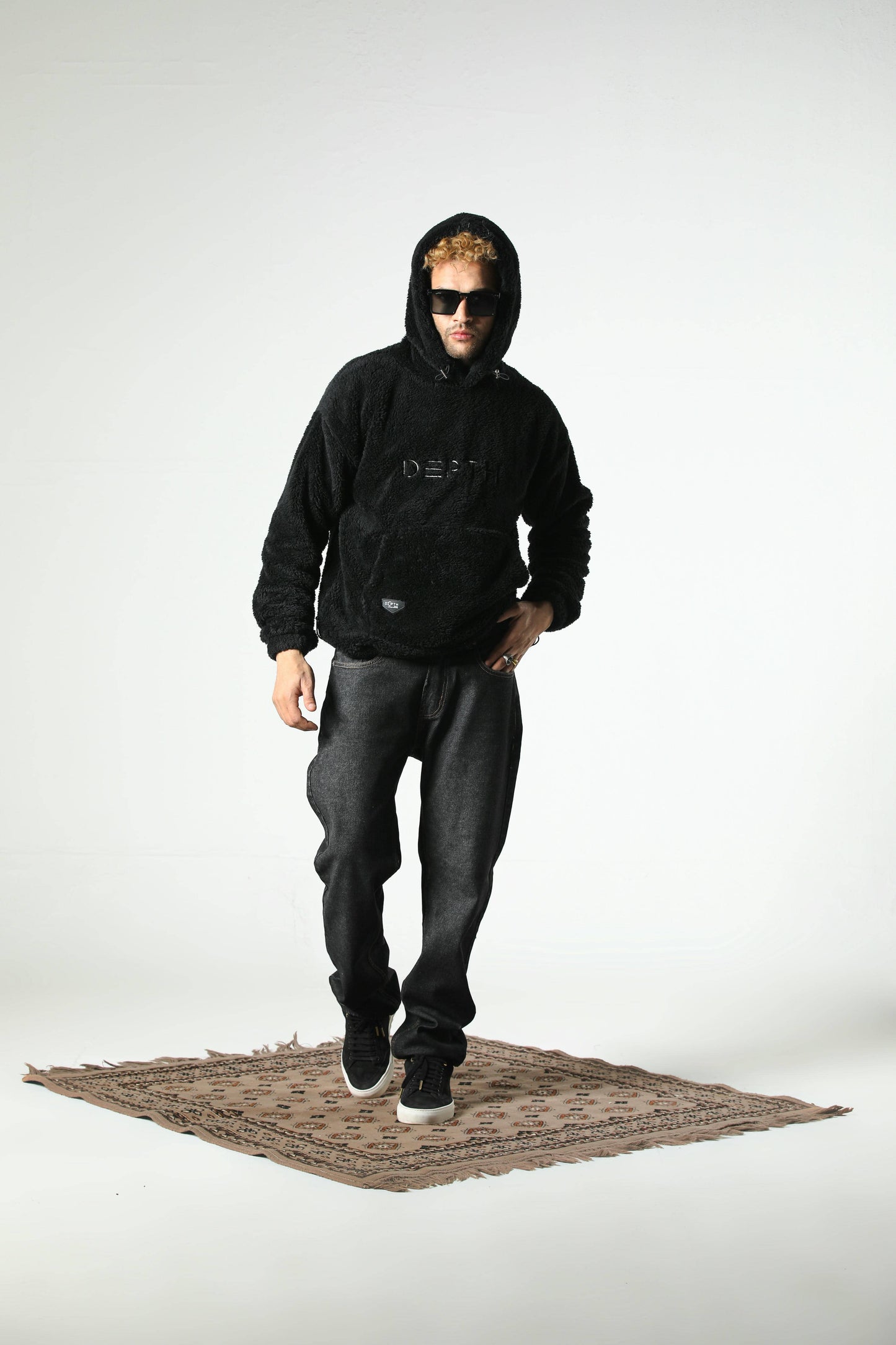 DEPTH SHERPA FUR HOODIE (BLACK)