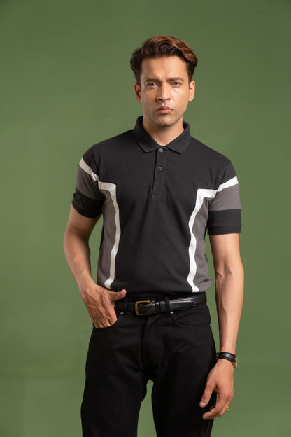 VERTICAL COLOR BLOCK PIQUE POLO