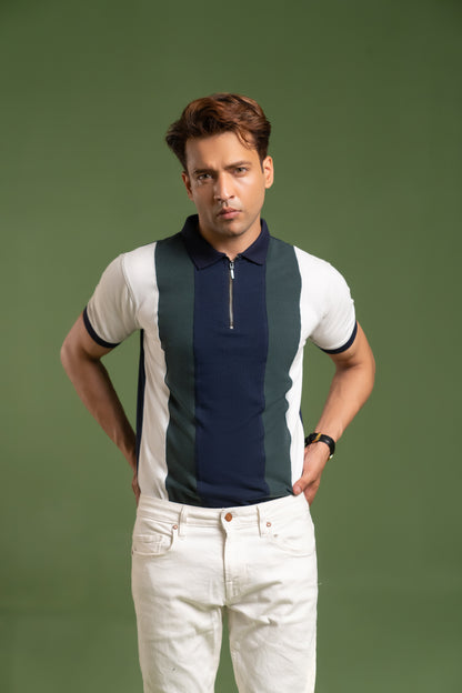 PANELED QUARTER ZIP POLO