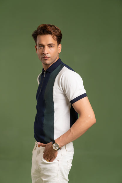 PANELED QUARTER ZIP POLO