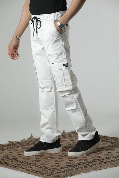 CONTRAST STITCH CARGO TROUSER (OFF-WHITE)
